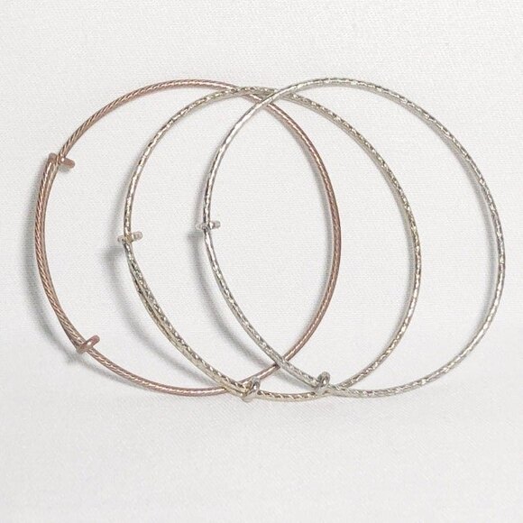 Gold Silver & Bronze Tone Thick Etched Adjustable Bracelet Set - Picture 3 of 6